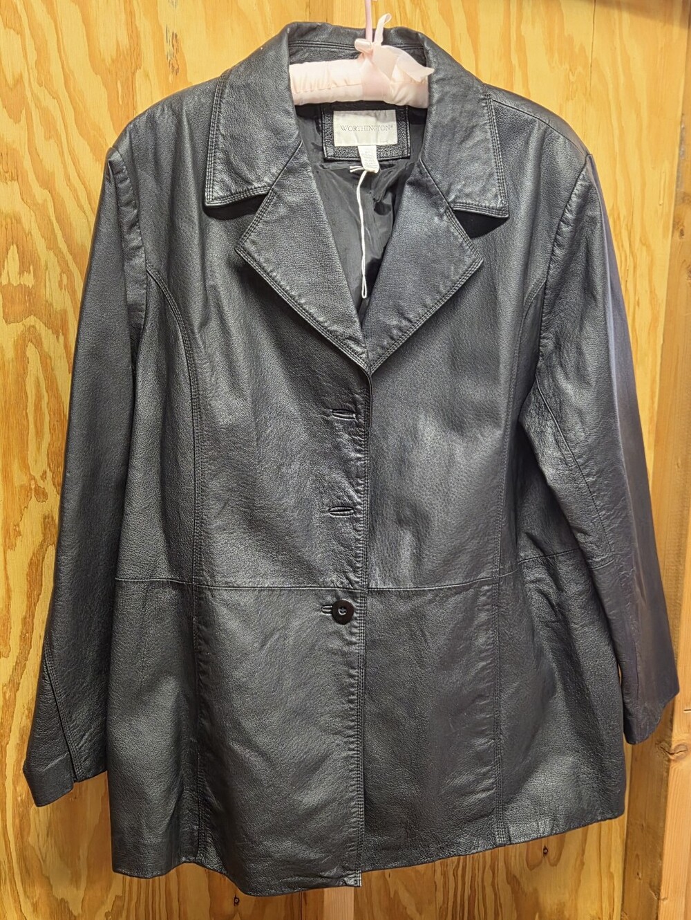 Worthington Black Genuine Leather Blazer Jacket Button Front 2XL